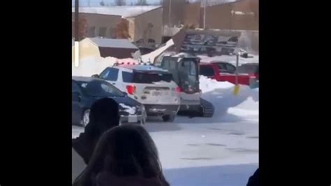 skid steer vs police car|INCREDIBLE VIDEO: Man goes on rampage in skid steer, .